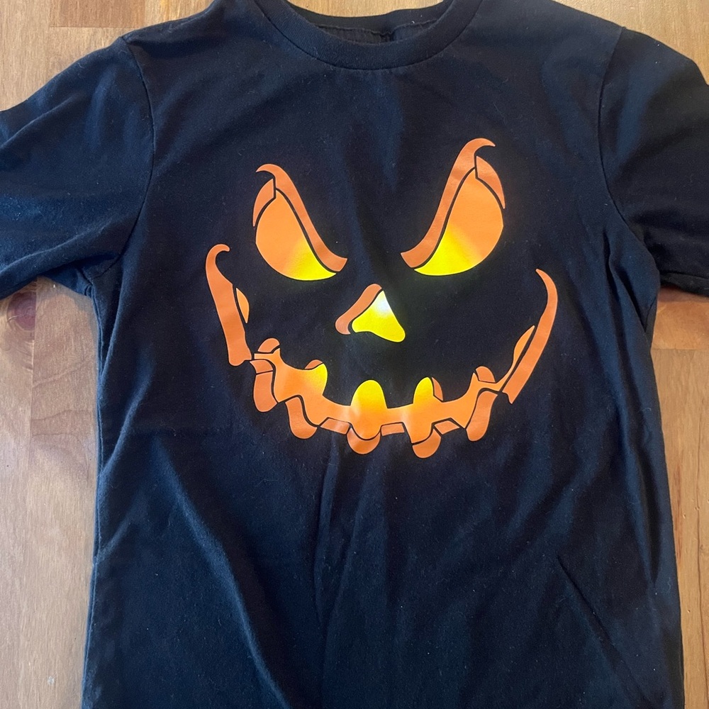 Kids Black Halloween Pumpkin Face Costume Shirt